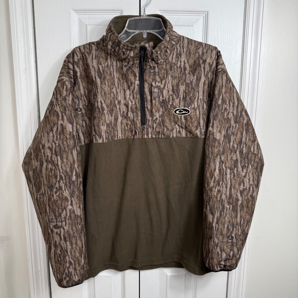 Drake Waterfowl Pullover M Green Camo Mossy Oak Bottomland Gorpcore Hunting Zip